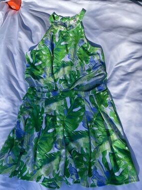 Madden NYC Green & Blue Tropical Print Halter with shorts